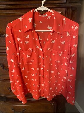 Express kitty print Portofino blouse